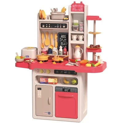 ESUN Spielküche Kinderküche mit Küchenzubehör, Licht, Spray, Wassereffekten Rosa