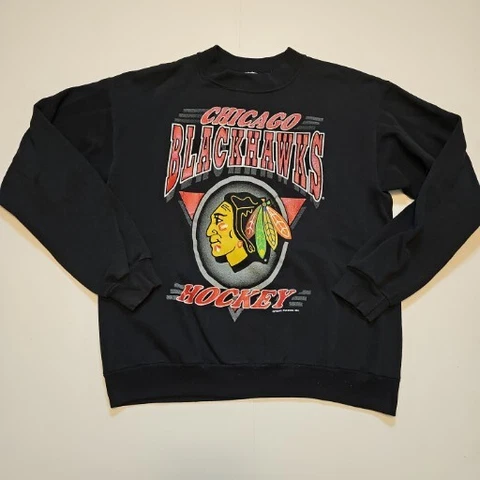 Vintage Chicago Blackhawks Black NHL Crewneck Sweatshirt Official Fan Medium Cover