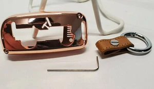 Rose Gold Metal Car Key Fob Cover for Jeep with Leather Clip - Picture 1 of 4