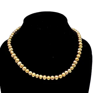 Collar de perlas 5,5 mm cuentas cultivadas plata marrón latón broche alambre encordado 17,5 pulgadas - Imagen 1 de 17
