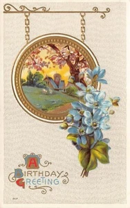 Postal: Felicitación de cumpleaños, flores, sin publicar, en relieve, antigua - Imagen 1 de 2