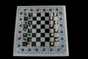 18'' white Marble Chess Game Table Top Inlay Handmade pietra dura room decor - Picture 1 of 4