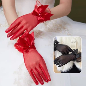 Blumen-Spitzenhandschuhe Für Damen Mit Schleife Hochzeits- ≌ - Bild 1 von 16