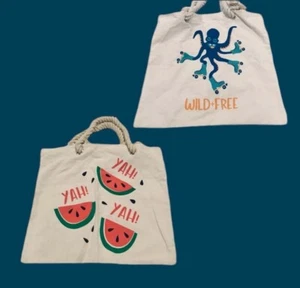 15” tote bag Purse lot rope handles beach ivory canvas Watermelon Octopus New - Picture 1 of 1