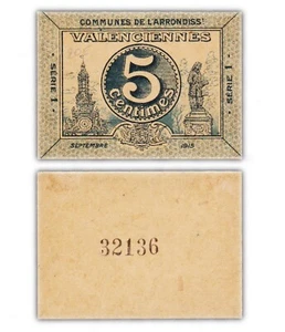 5 CENTIMES 1915 VALENCIENNES / FRANCE [SPL / AU] billet de nécessité - CARTON - Imagen 1 de 2