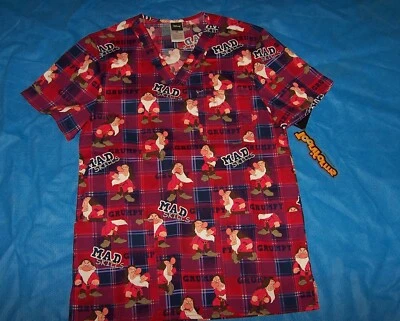 Size XS Mens Snow White Seven Dwarfs Grumpy Nursing Scrubs Top Shirt Uniform - Image 1 of 4