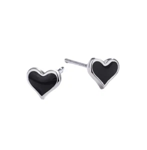925 Sterling Silver Black Love Heart Stud Earrings Cute Little Women Girl Gift - Picture 1 of 6