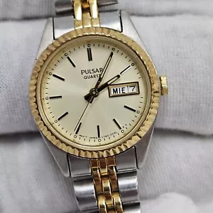 Vintage Pulsar V783-0030 Two Tone Women’s Quartz Watch Fluted Bezel Presidential - Picture 1 of 11