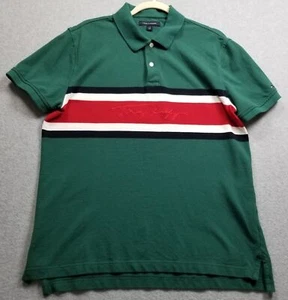 Tommy Hilfiger Polo Hombre Grande L Verde Negro Rojo Mangas Cortas Logo Tejido - Imagen 1 de 9