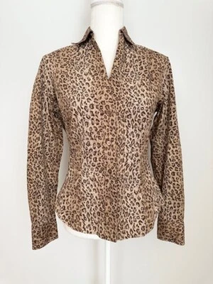 Jones New York Country Womens Button Down Blouse Size 10 Brown Animal Print - Image 1 of 4
