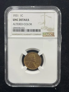 1921 P Lincoln Wheat Cent 1C Penny NGC UNC Details Altered Color - Picture 1 of 4
