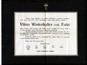 Death Funeral Memorial Notice Card Banja Luka 1943. NDH Croatia stamp - Rarre ! - Picture 1 of 2