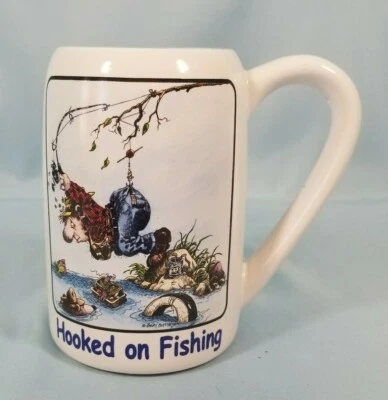  Fishermen Stein, Gary Patterson "Hooked on Fishing" by Design Clay   EUC      - Image 1 of 4