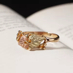 Vintage Black Hills Grape Vine Leaves Ring 10k Rose & Yellow Gold Size P / 7.5 - Picture 1 of 10