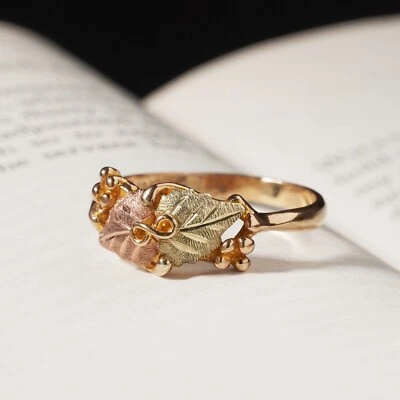 Vintage Black Hills Grape Vine Leaves Ring 10k Rose & Yellow Gold Size P / 7.5 - Image 1 of 4