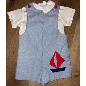VTG Infant Boy Romper Outfit - Vintage Nautical Seersucker - Size 4T - Picture 1 of 4