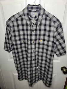 Carhartt Mens Large Black & Grey Plaid Button Short Sleeve Shirt Large L 0131 - Picture 1 of 4