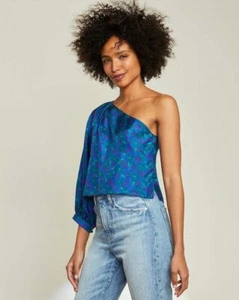Veronica Beard womens Lyric One Shoulder Blouse size 2 Cobalt Blue Silk Top $348 - Picture 1 of 11