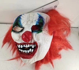 Máscara de payaso de goma de Halloween con pelo rojo espeluznante mal aterrador feo adulto talla ¡NUEVA! - Imagen 1 de 7