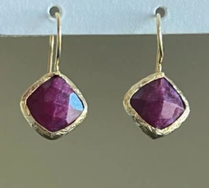Ruby Dangle Earrings | Gold over Brass | NWT - Picture 1 of 3