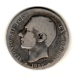 ESPAÑA 1 peseta plata 1882  Rey Alfonso XII - Picture 1 of 2