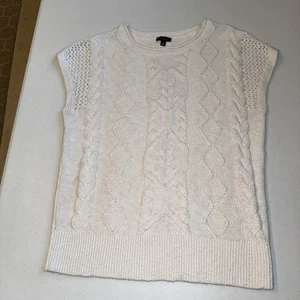 Chaleco suéter tejido con cable Talbots para mujer talla pequeña blanco mezcla de lino sin mangas - Imagen 1 de 11