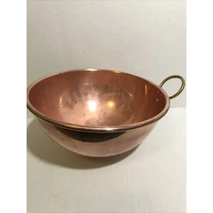 Vintage Copper Mixing Bowl Round Brass Ring 7.25"x4.5" Kitchen Decor Farmhouse - Picture 1 of 6