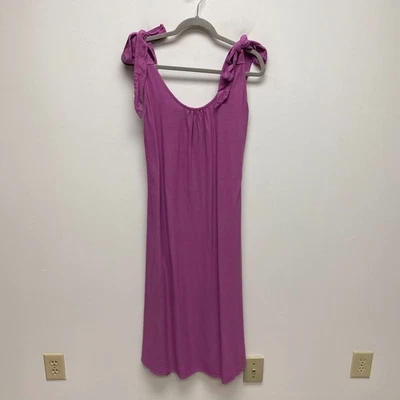 Nordstrom Womens Purple Tie Shoulder Scoop Neck Linen Blend Midi Shift Dress M - Image 1 of 4