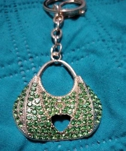 "Bolso de mano monedero" verde estrás cristal llavero bling bolso encanto - Imagen 1 de 9