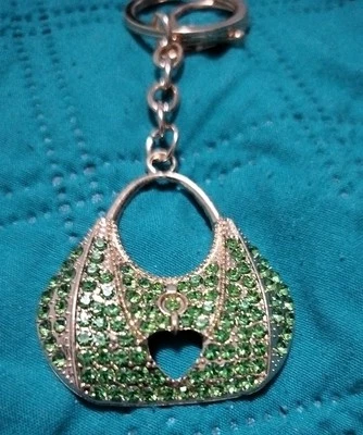 "Purse Hand Bag" Green Rhinestone Crystal Keychain Keyring Bling Bag Charm  - Image 1 of 4