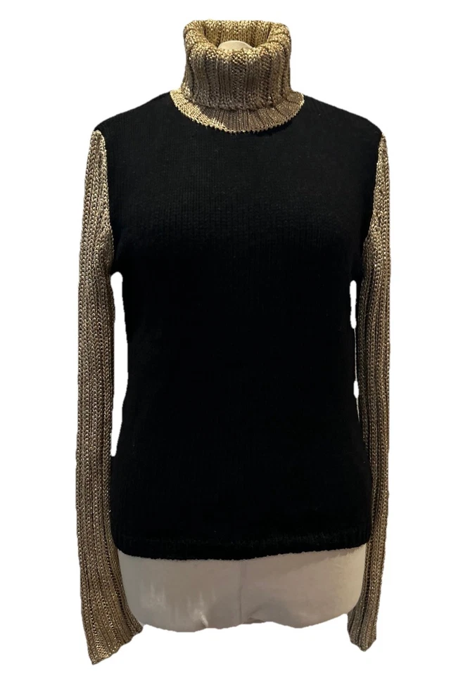 Top Moschino de Colección Negro Dorado Grueso Tejido Cuello Redondo Cálido Noche 12-14 Foto 1 de 4