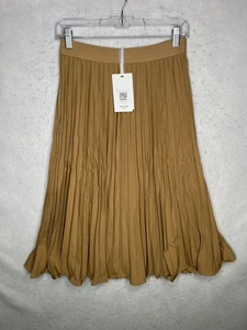 Grace Karin Rock Damen mittelbraun Plissee Midi Gummibund gefüttert fließend - Bild 1 von 13