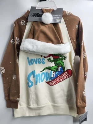 Set camicia e cappello natalizio natalizio T-Rex ragazzo 10 fili taglia 10 nuovo con etichetta - Immagine 1 di 4