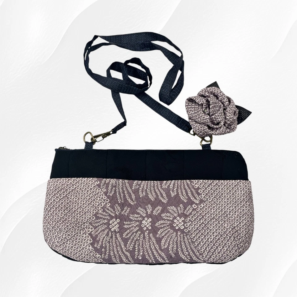 Handmade Bag Vintage Japanese Kimono Fabric Clutch Crossbody Floral Corsage Pin - Image 1 of 4