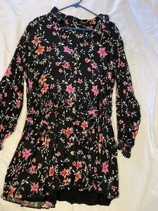 Free People Minikleid schwarz/rosa Blumen Langarm XL/TG  - Bild 1 von 4