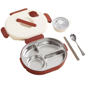 304 Stainless Steel Lunch Box Set for For kids with Soup Bowl and Chopsticks - Picture 1 of 34