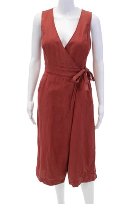 Adelyn Rae Womens Cotton Sleeveless Tied Zippered Crop Jumpsuit Orange Size XS - Image 1 of 4