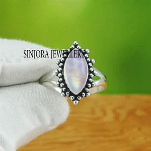 Rainbow Moonstone 925 sterling silver Handmade Gift Ring US size 5 to 13 - Picture 1 of 4