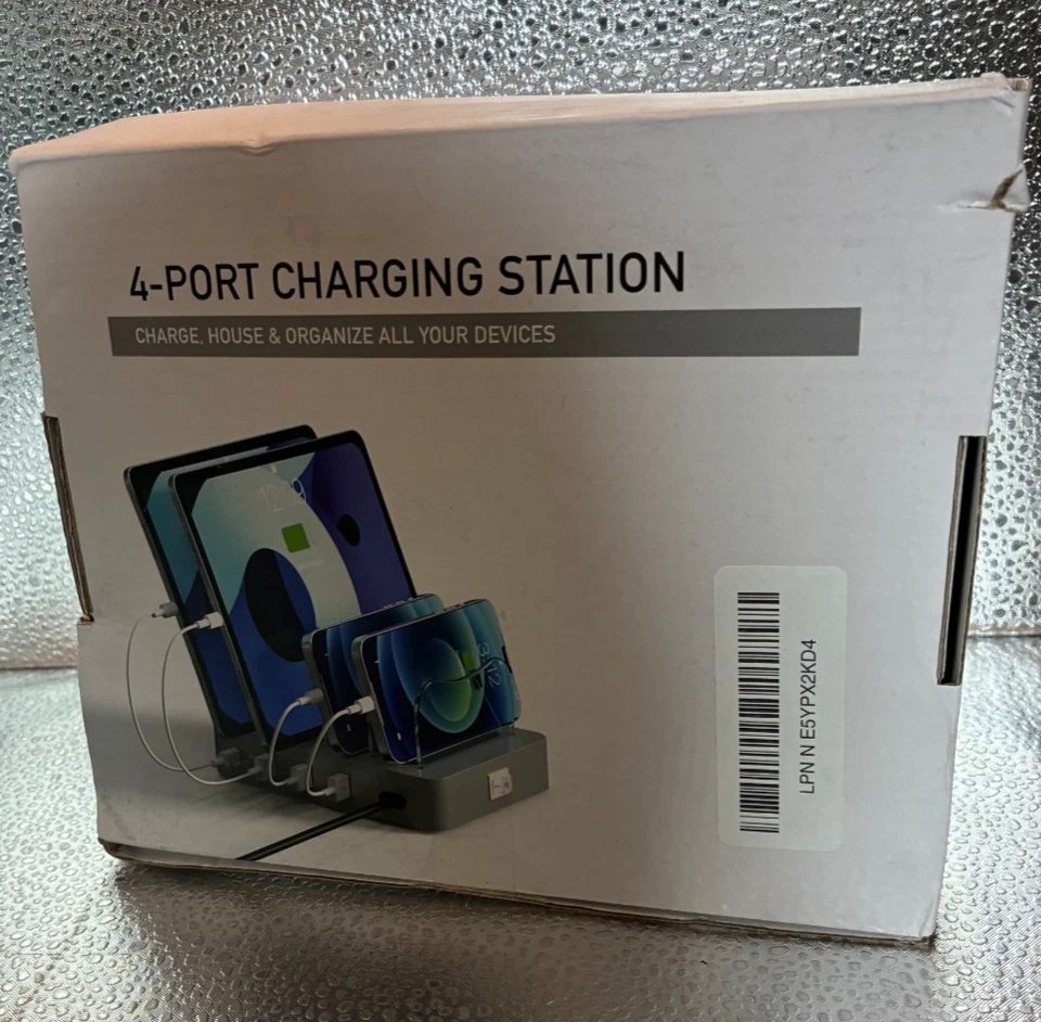 4 Port USB Charging Station - Multi Device Charger Organizer - Silver - Image 1 of 4