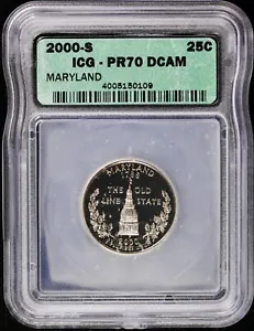 2000-S 25c Proof Maryland MD State Quarter ICG PR 70 DCAM Deep Cameo PF - Picture 1 of 4
