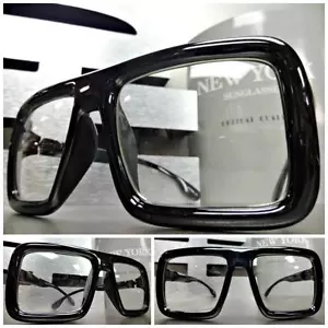 LARGE OLD SCHOOL VINTAGE RETRO Style Clear Lens GLASSES FRAME Hipster Nerd Smart - Picture 1 of 7