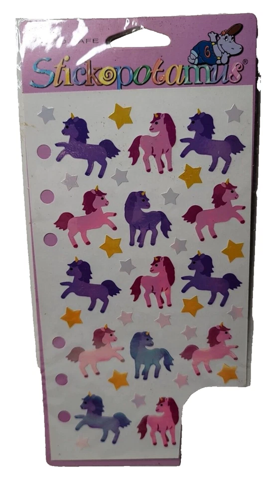 Stickopotamus Binder Stickers Unicorns Pink Purple Shiny 1 Sheet