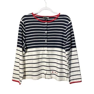 Norton Mcnaughton Red, White & Blue Striped Button Front Cardigan Women's PXL - Picture 1 of 14