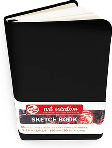 – Art Creation Hardback Sketchbook – 80 Sheets – 140Gsm – 9 X 14Cm – Black Cover - Picture 1 of 12