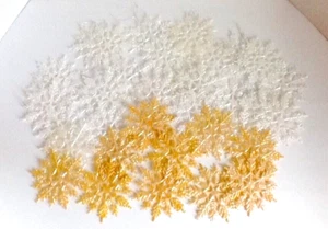 VTG Set (34) Snowflake Ornaments Gold & White Glitter Iridescent Hard Plastic 4" - Picture 1 of 4
