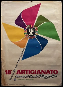 1954 * Manifesto Poster Originale "18° Mostra Mercato Artigianato Firenze - 1954 - Foto 1 di 6