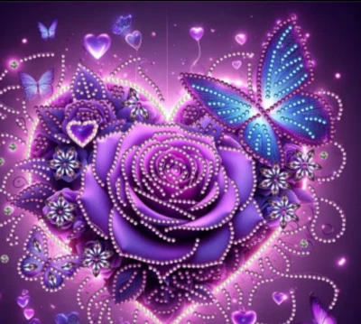 Arte diamante 5d corazón púrpura con una flor piedras especiales 30cmx30cm Foto 1 de 4