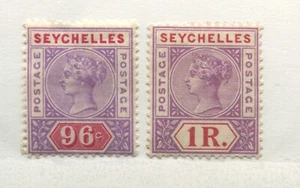 Seychelles Islands QV 1890 96 cents and 1897 1 rupee mint o.g. hinged - Picture 1 of 1
