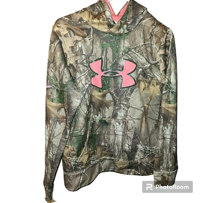 Under Armour Semi Fitted Realtree Hoodie Pullover Camo Big Logo Sweatshirt Sz M - Image 1 of 4
