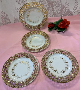 Set of 4-Vintage -Decorative Flower Plate-3D Gold- Lace Edge 8 1/4” Handmade. - Picture 1 of 7